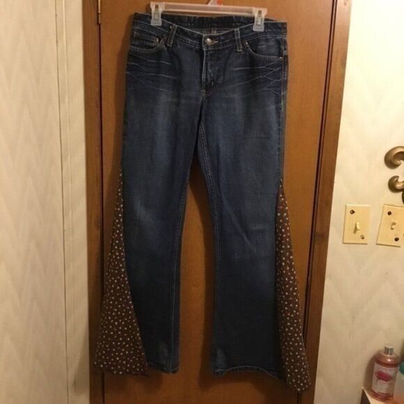 Express 70s Y2K Vintage Flare Bell Bottom Hippie Flower Embroidered Jeans 12 - Picture 1 of 12